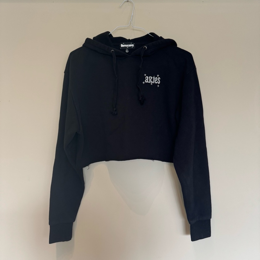 Dolls Kill Aries Black Cropped Hoodie